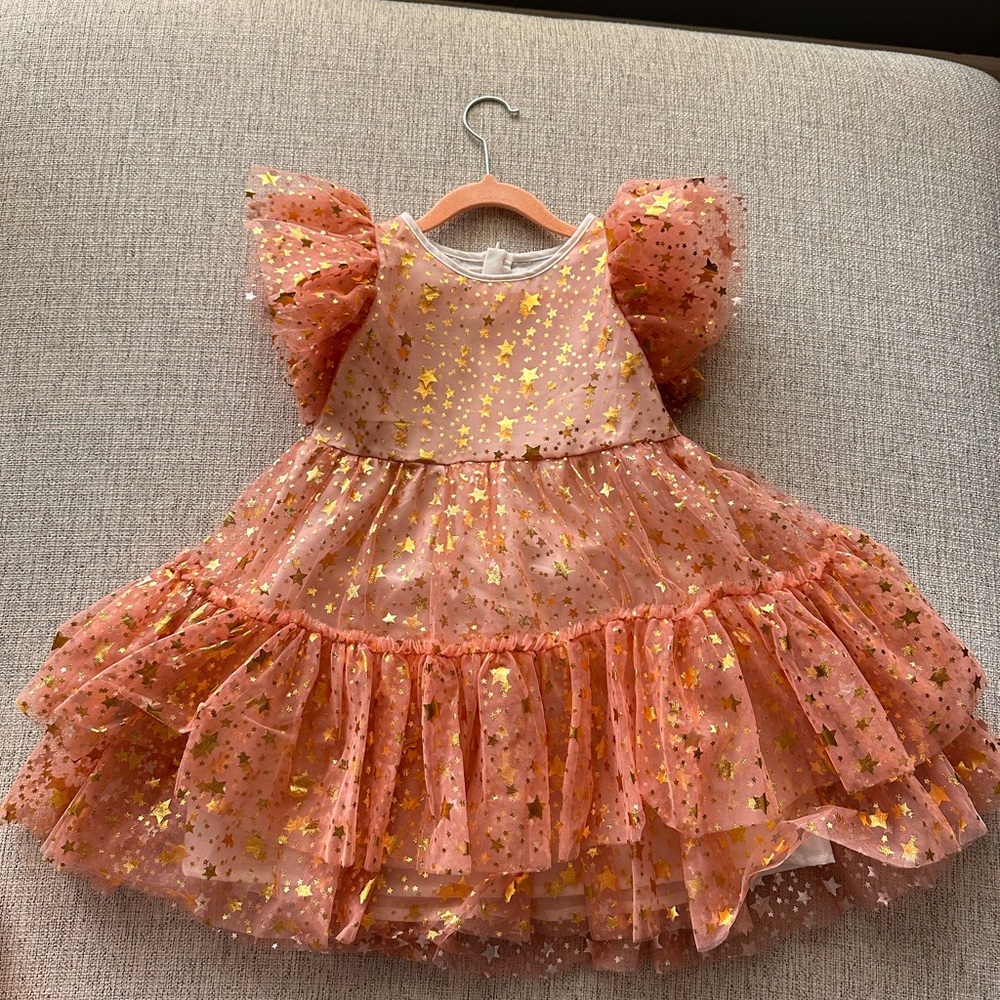 Lola and the boys Starry Pink and Gold Tulle Dress size 6
